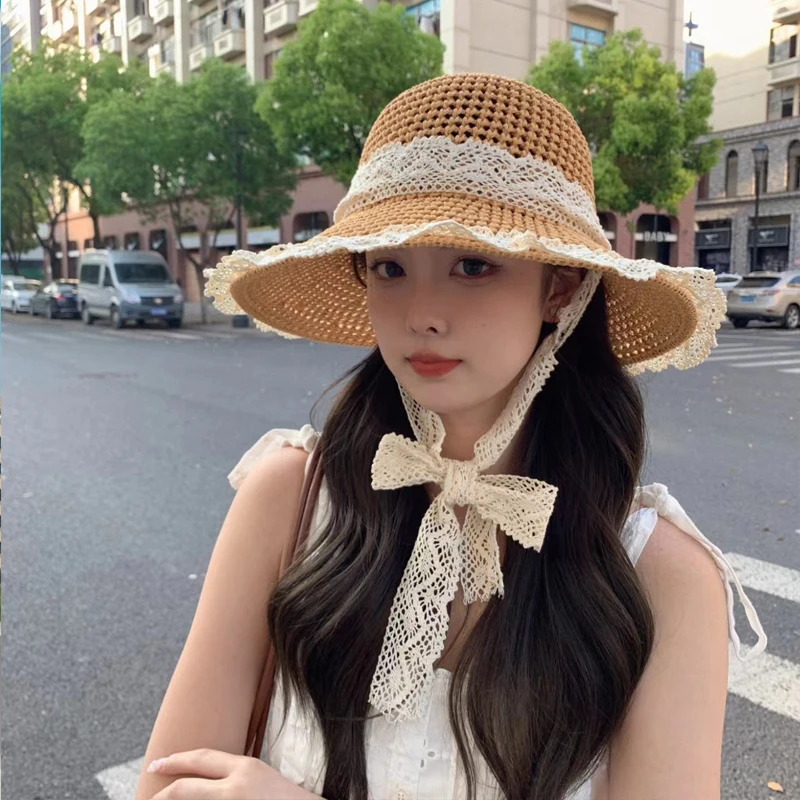 New Summer Straw Fisherman's Hat French Countryside Style Straw Straw Hat Large brimmed Sunscreen Hat Sunshade Sun Hat Women's