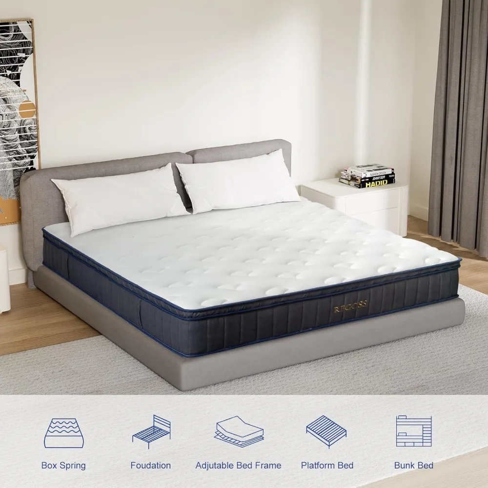 Queen Size Mattress, 12 Inch Hybrid Queens Mattress Medium Soft with Individual Pocket Coils & Memory Foam, Queen Size Mattress