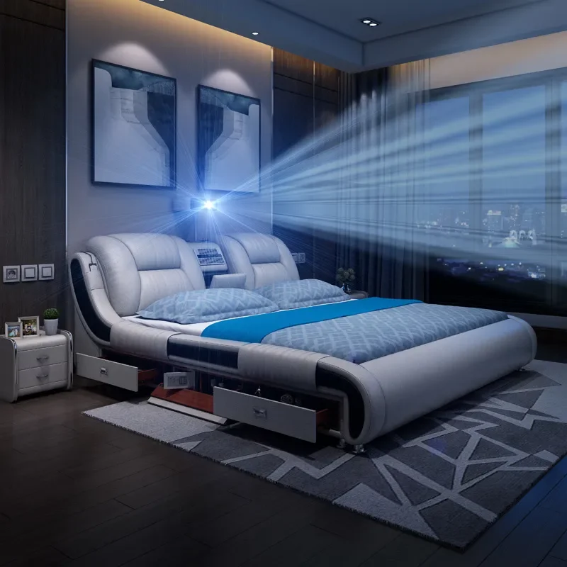 

Minimalist Lazy Bed Headboard Sleeping Cabinet Double Multifunctional Bed Modern Luxury Literas Para Adolescente Home Furniture