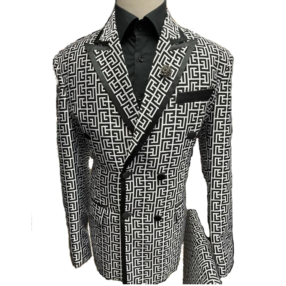 Luxury Fashion Plaid Groom Tuxedos Double Breasted Men Suits For Wedding Male Party Dress Costume Homme ( jacket+Pants)