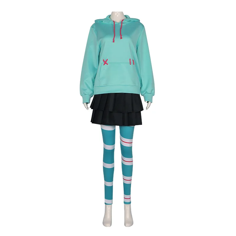 Anime Vanellope Von schwetz Costume Cosplay felpe con cappuccio gonna parrucca uniforme vestito ragazza donna Halloween Performance abbigliamento