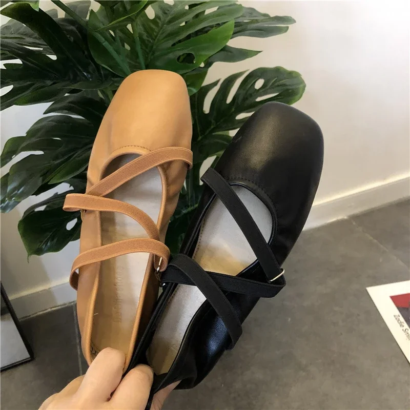 Spring Ballet Flat Shoes Women Comfy Leather Shoes 2024 Women Luxury Women Square Toe Flat Mary Janes Ladies Shoes Double Buckle