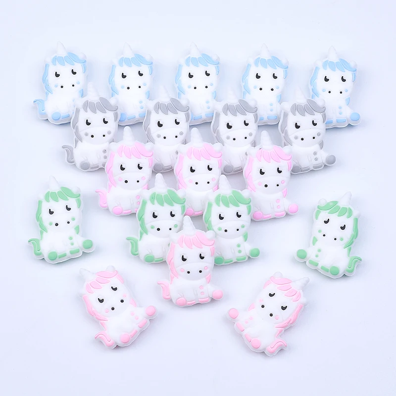 5/20/50pcs Unicorn Baby Silicone Beads Cartoon Animal Silicone Beads for pacifier Clips Teether Teething Toys Baby Accessories