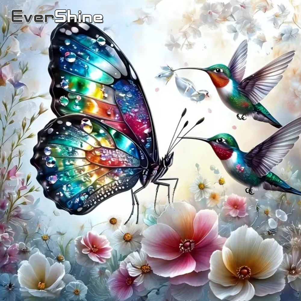 EverShine Schmetterling Diamantmalerei Vogel Tier Set Stickerei DIY Vollflächiges Quadratisches Rundes Diamant-Mosaik Blumen Feiertagsgeschenke