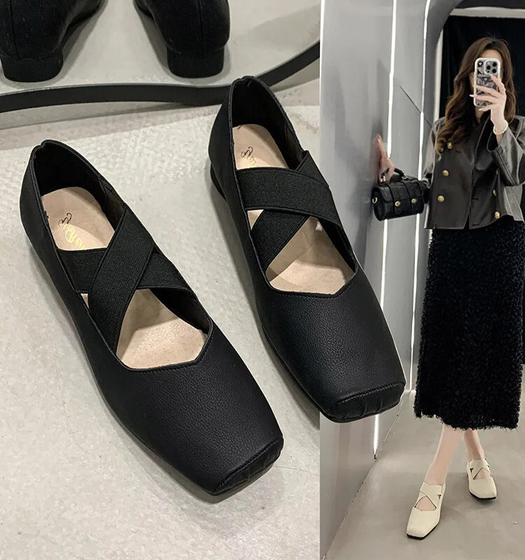 Casual Woman Shoe Modis Ballet Flats Square Toe All-Match Low Heels Clogs Platform Autumn Elegant Female Footwear Shallow Mouth