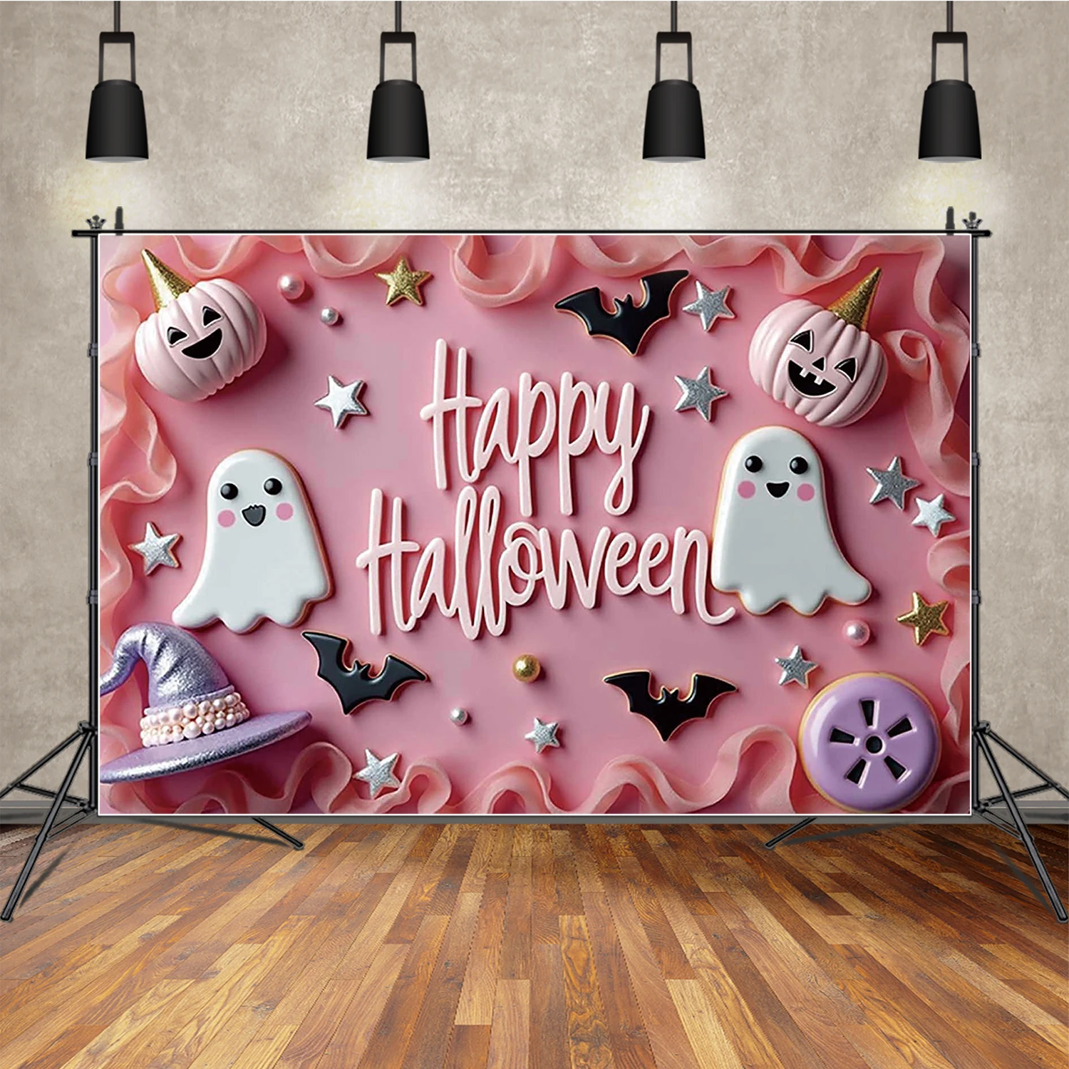 MOON.QG 2025 Halloween Backgrounds For Photographs Ghosts Bats Jack O'Lanterns Backdrop Photo Booth Studio Party Decorations