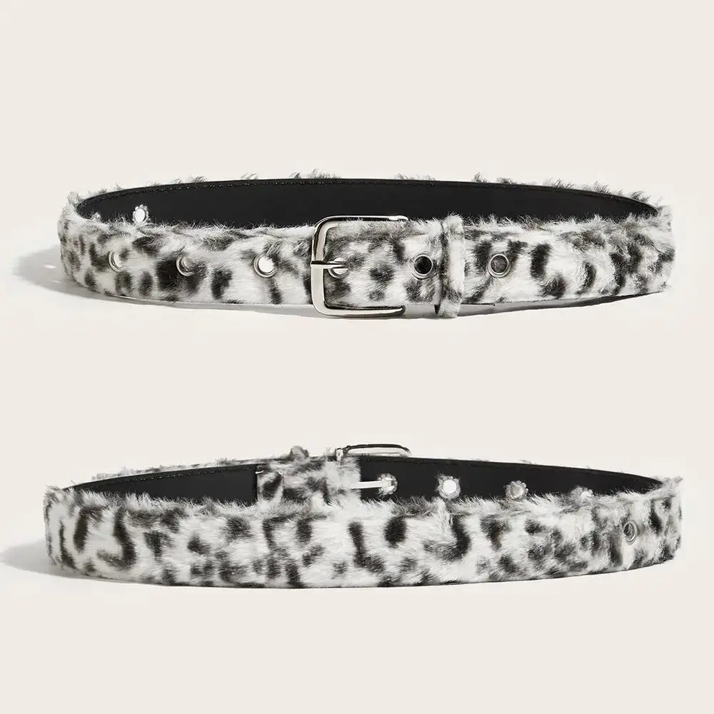 All-match Adjustable Leopard Print Belt Harajuku Cloth Jeans Waistband Pink Faux Fur Trouser Decoration Clothing Accessories