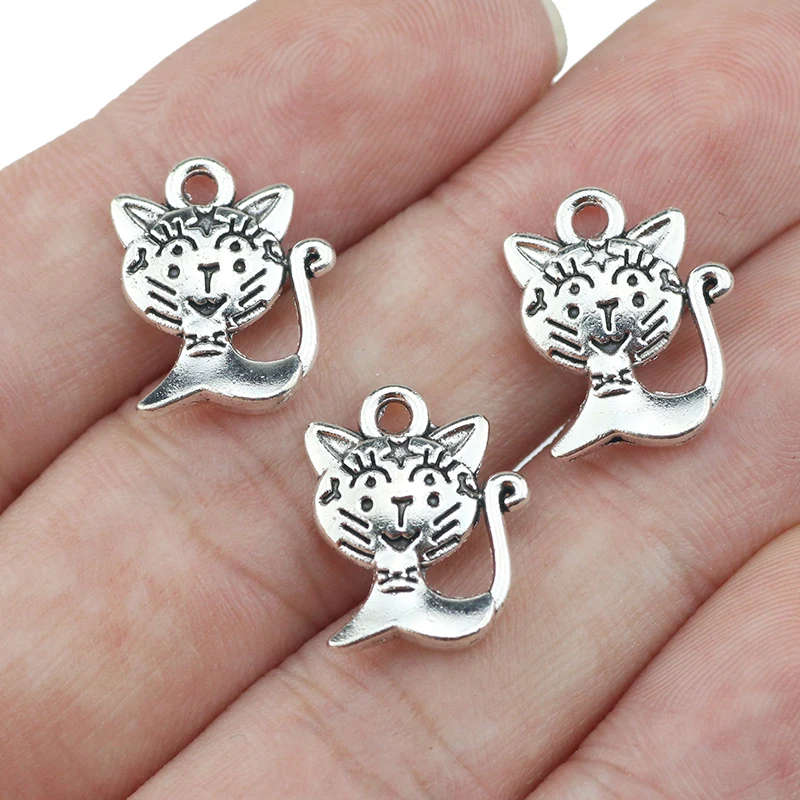 20piece 13x14mm Antique Silver Color Cat Charms Pendant For Jewelry Making DIY Jewelry Findings