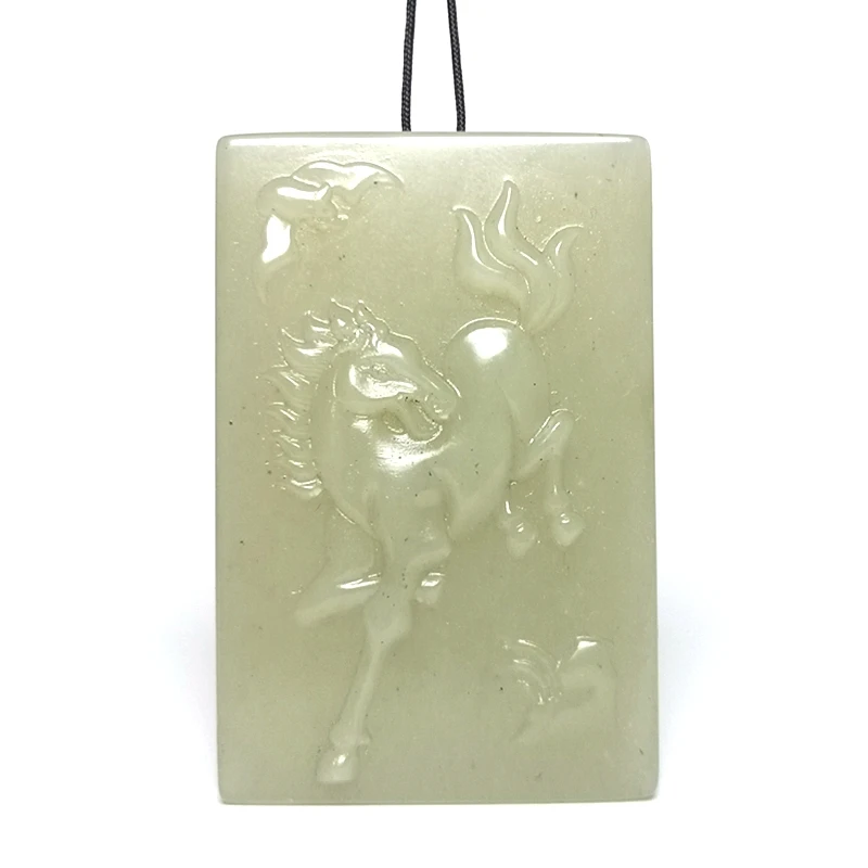 YIZHU CULTUER ART Size 6×3.9 cm Collection Old Chinese Hetian Jade Carving Zodiac Animal Horse Statue Pendant Gift