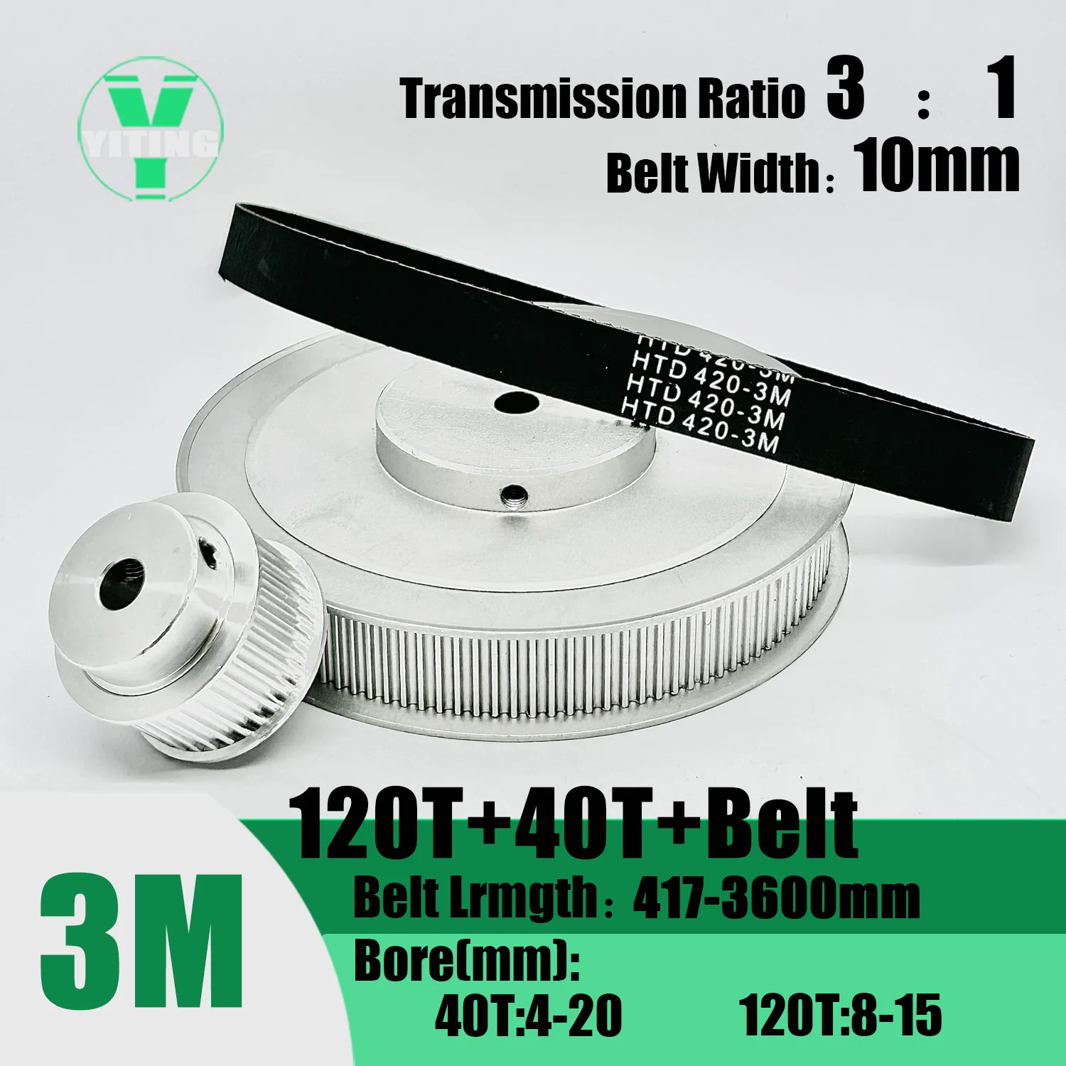 

HTD3M 40T 120Teeth Timing Pulley Belt Set Belt Width 10mm Bore 4~20mm Reduction 3:1 Deceleration 3M Pulley Kit Synchronous Wheel