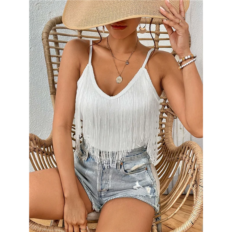 

【SEE】Womens Western Cowgirl Top - Country Concert Outfits Festival Tassel Hem Boho Camisole Rave Tank Shirt
