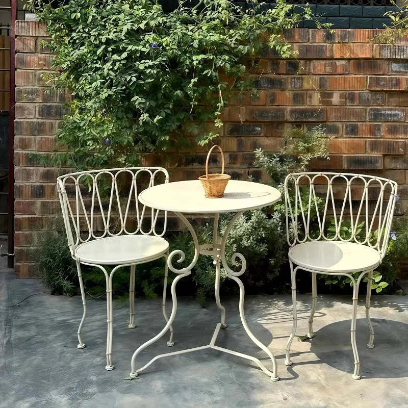 Elegant French Provincial Garden Bistro Set: Vintage-Inspired Metal Table and Chair Collection, White