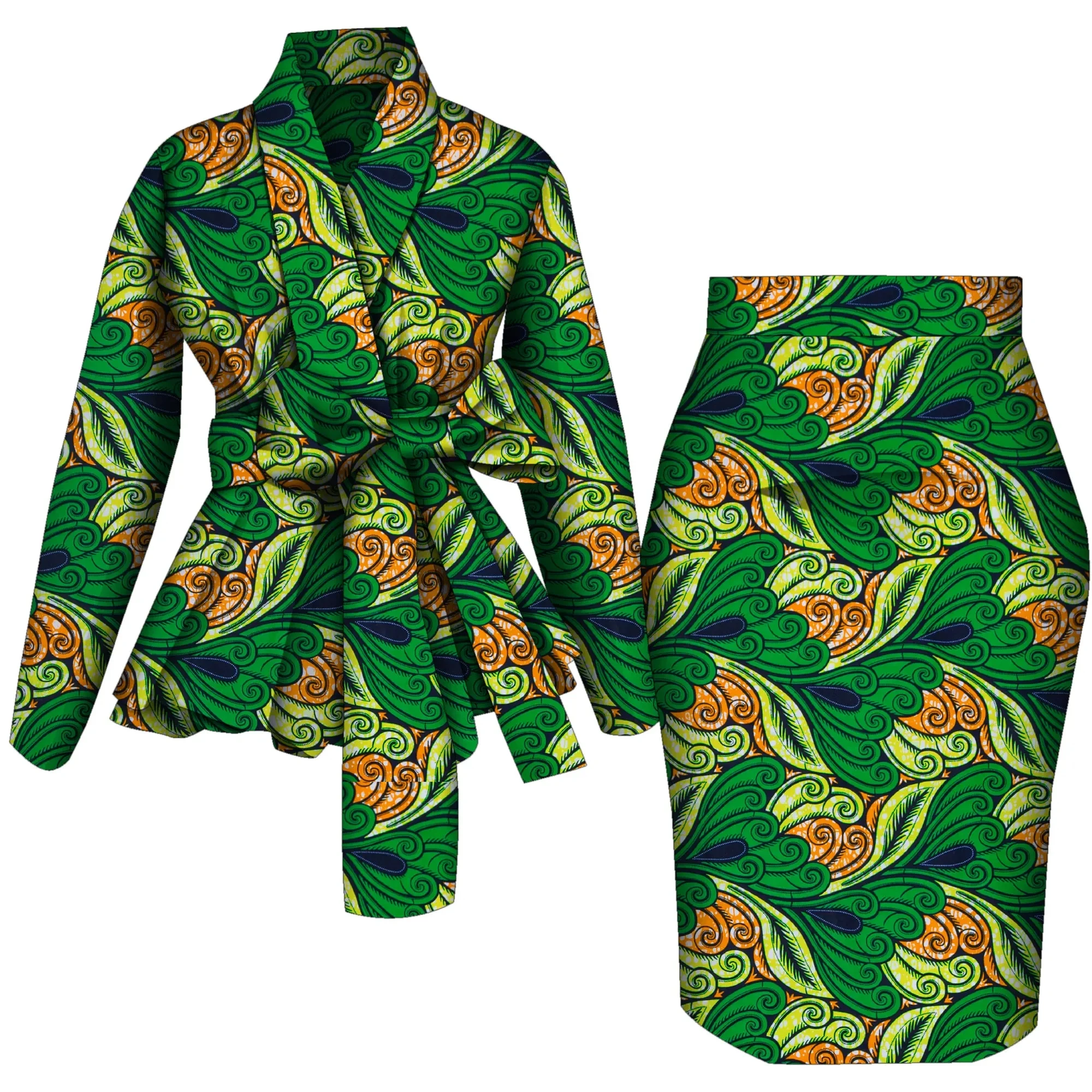 African Women Top and Skirt Set Long Sleeve Lady Skirts Set  Ankara Print Suits Custom Party Clothing Cotton Wy10871