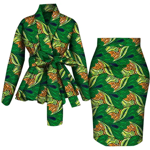 Afrikanska kvinnor topp och kjol set långärmad damkjolar set Ankara tryck kostymer anpassade festkläder bomull Wy10871 12 best sales Ankara-topp - №3