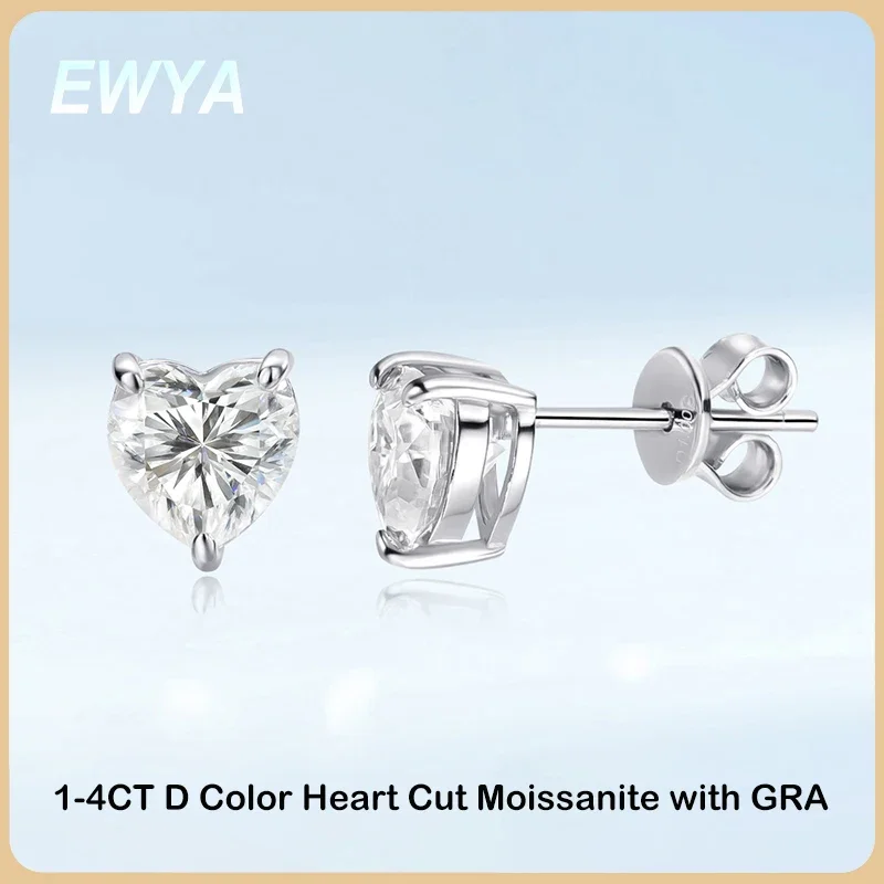 EWYA 1-4CT D Color Heart Cut Moissanite orecchini per le donne ragazze S925 argento Pass Diamond Test Party Wedding Earring Gift