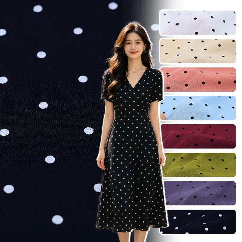 Circular Dot Pattern Linen Cotton Fabric for Diy Sewing Summer Clothes Dresses Shirts Polyester Soft Opaque Cloth Printed