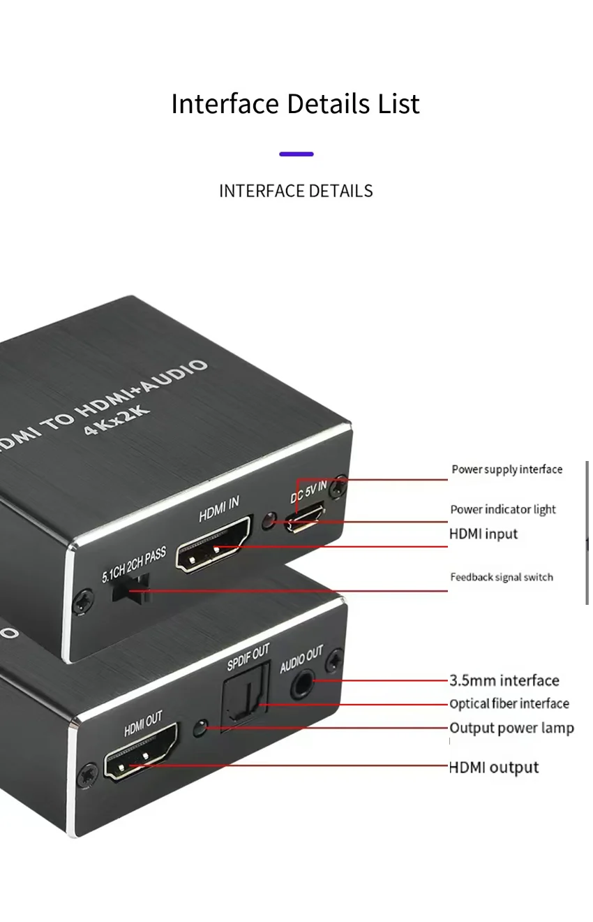 Zgodny z HDMI wyciąg audio stereofoniczny konwerter audio 3,5 mm 4k X 2k adapter rozdzielacza audio do kina domowego PS4 TV DVD