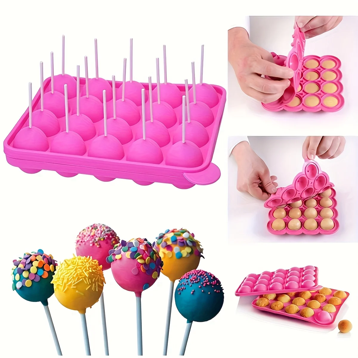 [perfect for chocolate molds] 20 hole silicone lollipop mold with 20 sticks - cake, chocolate, candy baking