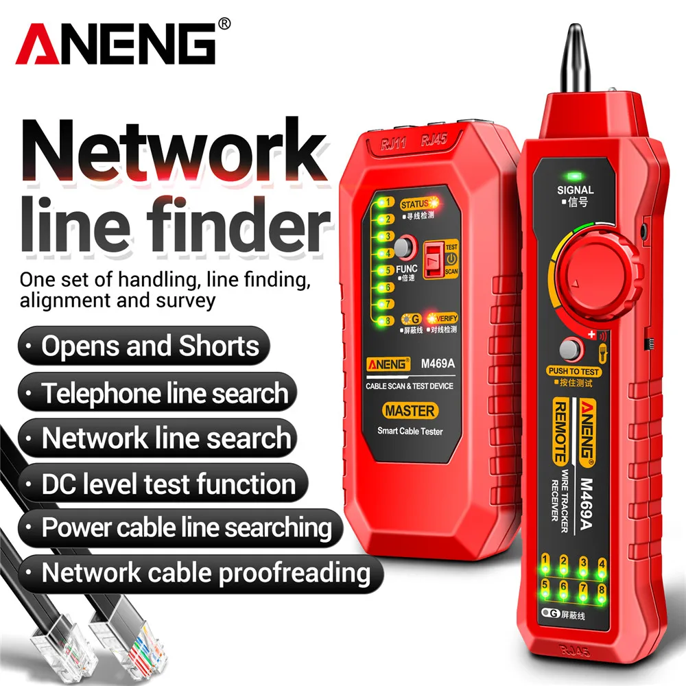 ANENG M469A Smart Network Cable Tester RJ45 RJ11 LAN Cable Tester Finder Wire Tracker Receiver Networking Tool Network Repair