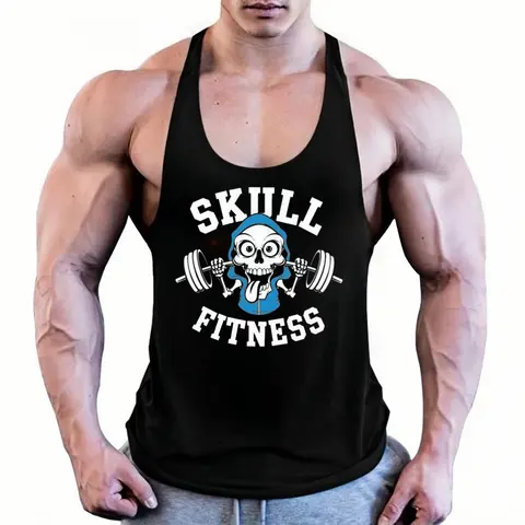 Men's Gym Stringer Tank Top, High Stretch Breathable Slim-Fit Tank, Quick-Dry Elastic Fabric Sleeveless Workout Muscle Tank Gym