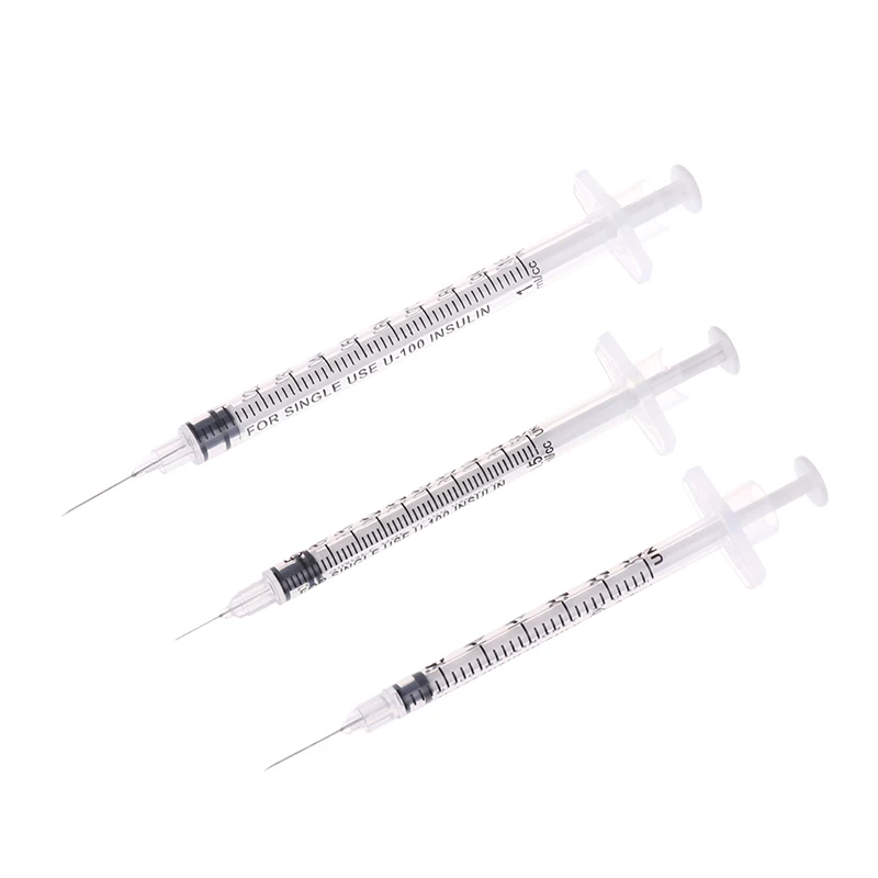 5Pcs 0.3/0.5/1ML Disposable Plastic Veterinary Syringe Orange Cap Sterile Insulin Syringe w/ Needles For Pet Farm Animal Cat Dog