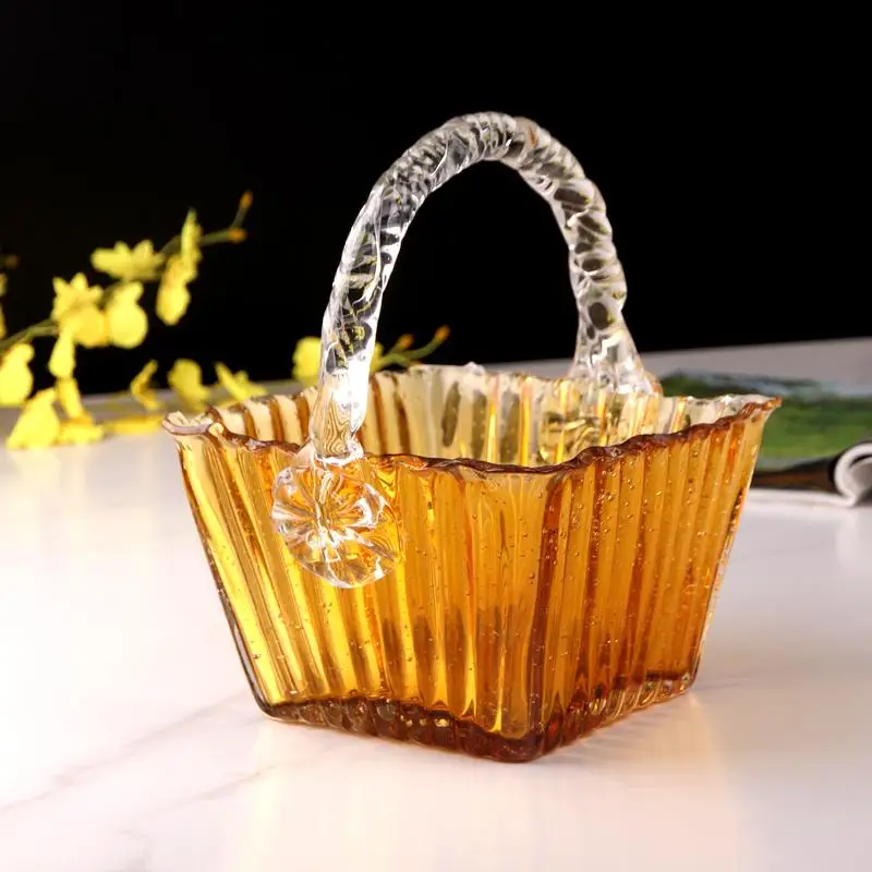 

Легкая роскошная стеклянная ручная корзина в европейском стиле, стеклянный поднос с фруктами, журнальный столик для дома и гостиной