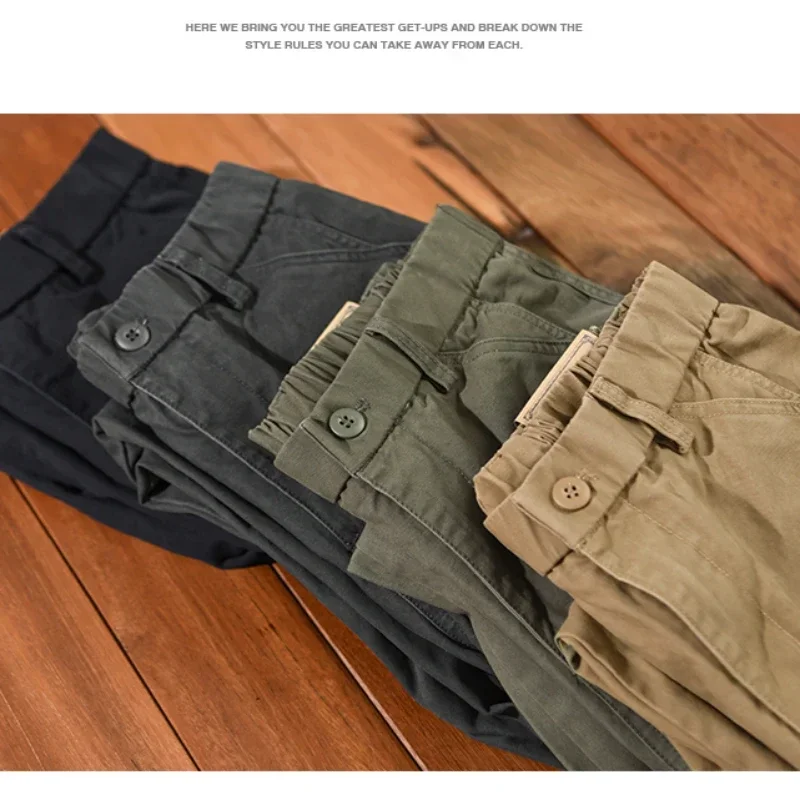 Spring Autumn New 100% Cotton Retro Cargo Pants for Men Clothing Loose Daily Joggers Men Trousers AZ630