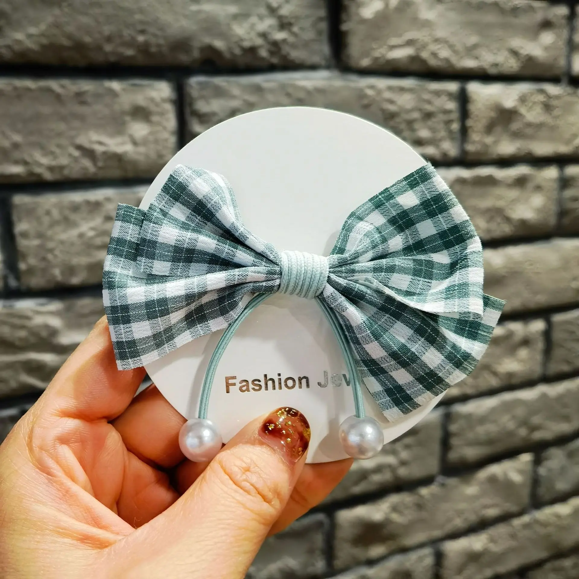 Fashion New Arrive Artistic Plaid Bowknot Pearl Hair Band for Girls Hair Rings Headdress Korean Style Hair Ornament for Students