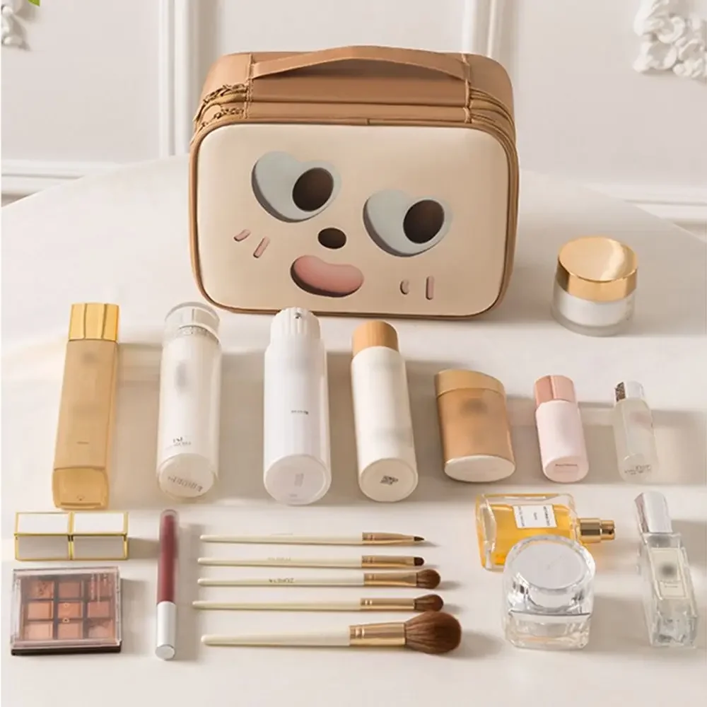 Удобная ручка, косметичка с мультяшным узором, одно-/двухслойная женская косметичка большой емкости, сумка на молнии