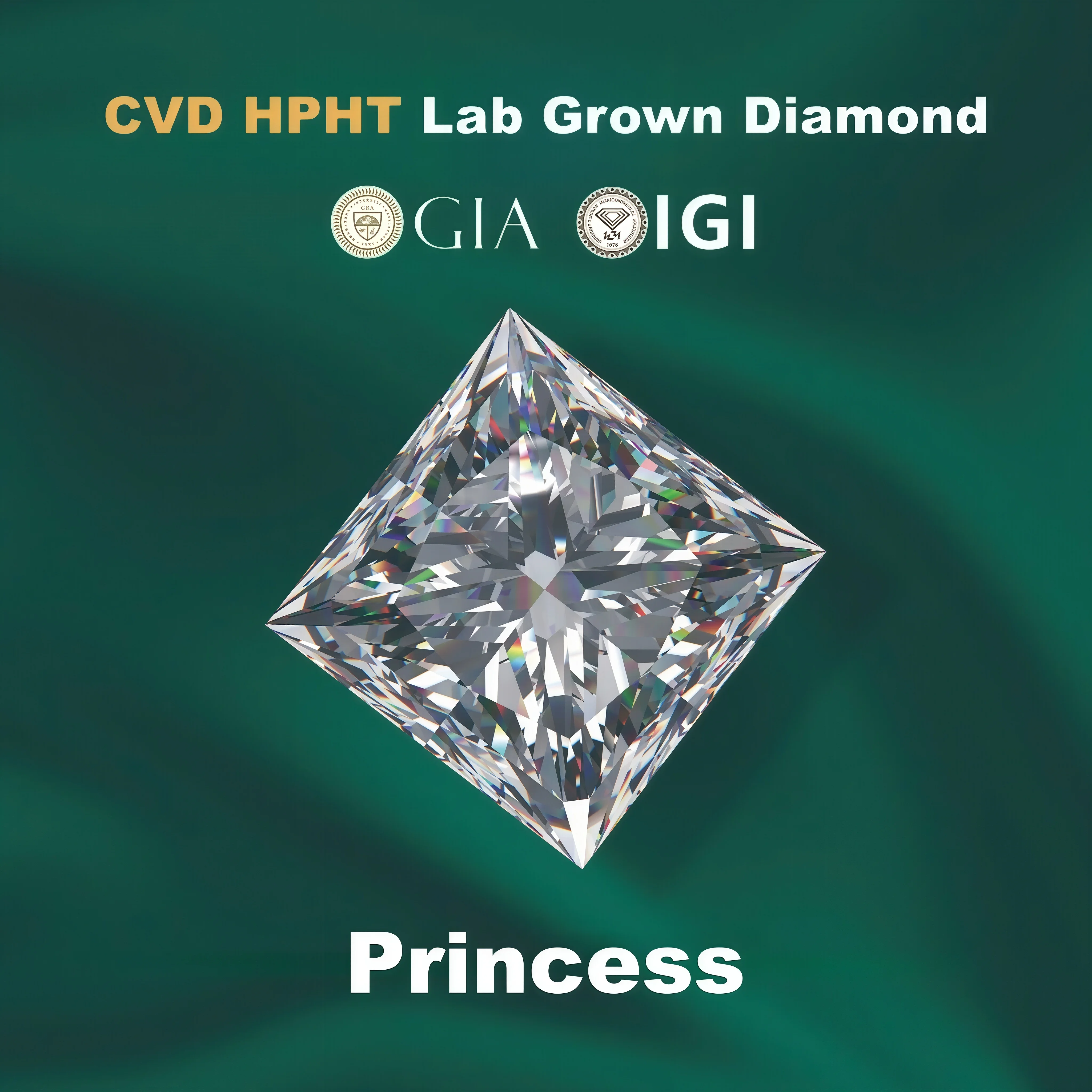 Princess Shape Lab Grown Diamonds With GIA or IGI Certificate 1ct 1.5ct 2ct 2.5ct 3ct 5ct CVD HPHT Laboratory Diamond Wholesales