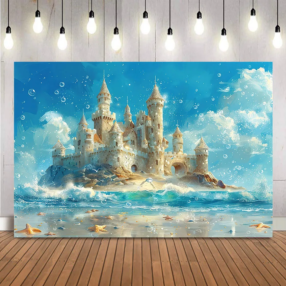 

Summer Holiday Castle Backdrop for Photography Beach Wave Sandy Background for Kids Children Portrait Photocall Decoration