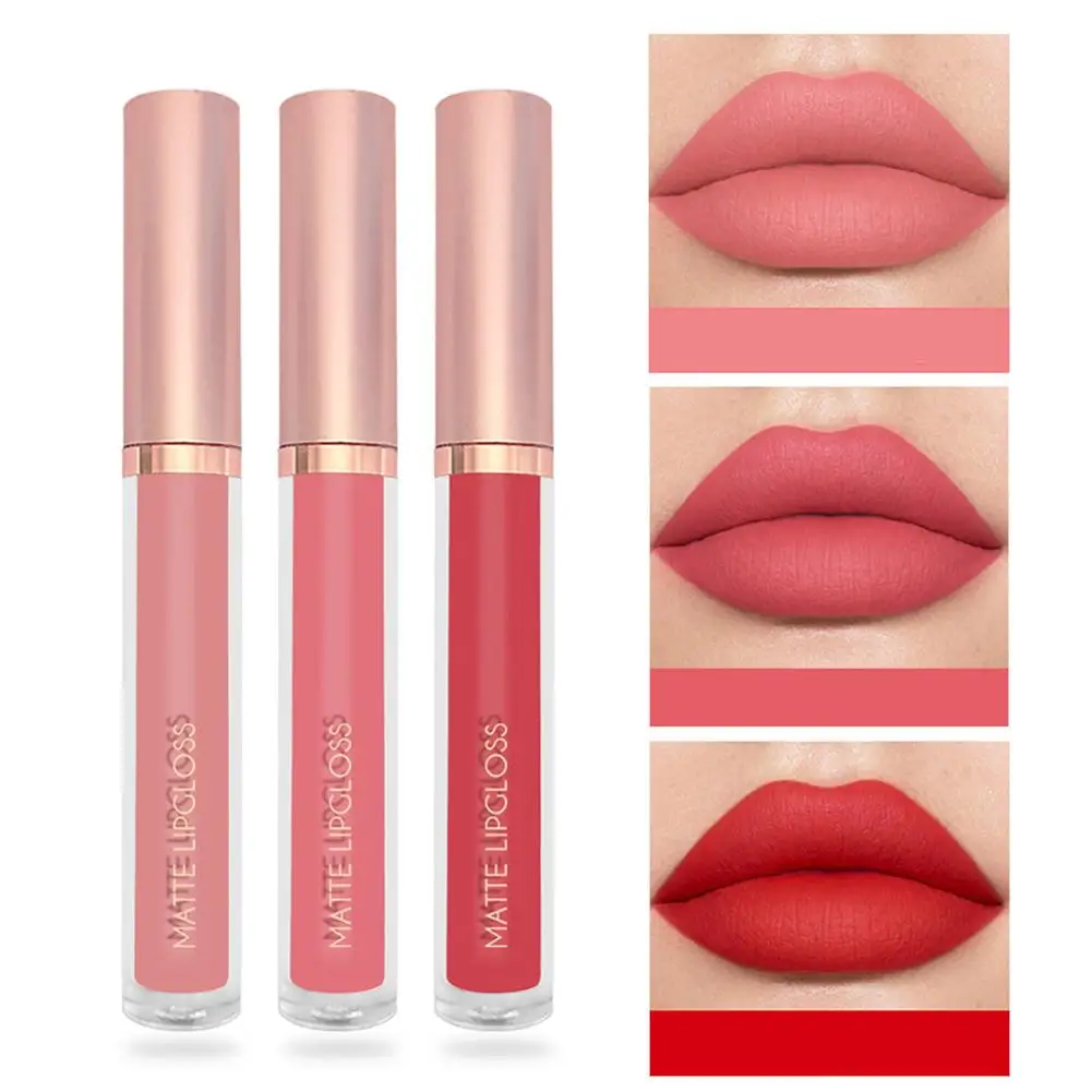 3 stks/set Naakt Lipgloss Matte Fluwelen Lippenstift Waterdichte langdurige Vloeibare Lipstick Vrouwen Vochtige Lip Tint Non-stick