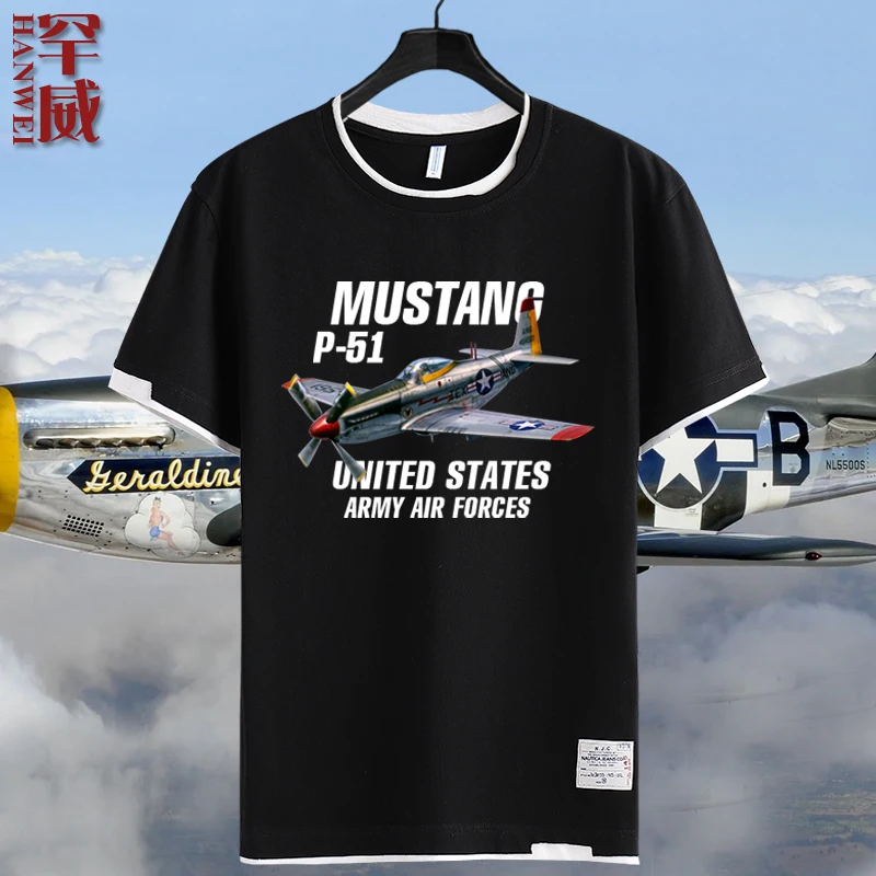 

Ретро-футболка с изображением самолета ВВС времен Второй мировой войны Mustang P5 Pirate Fighter, футболка с коротким рукавом для мужчин и женщин, повседневный летний топ