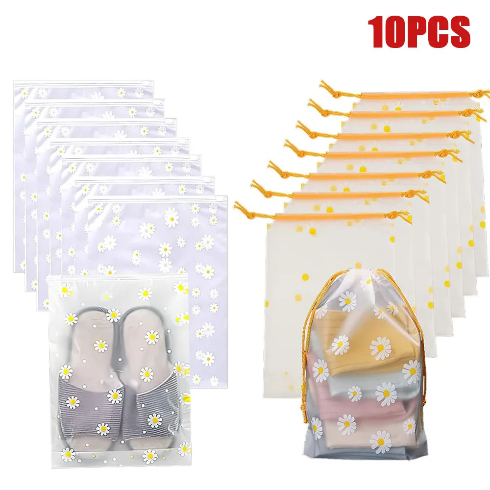 5/10PCS Travel Shoe Storage Bags Daisy Drawstring zipper Large Capacity Clothes Shoes Organizer Portable Makeup Toiletry Bags