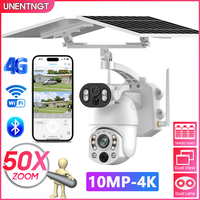 UNENTNGT 4g SIM HD Security Solar Camera 50X Optical Zoom Wireless Outdoor Two-way Intercom WiFi Surveillance Camera Dual Lens