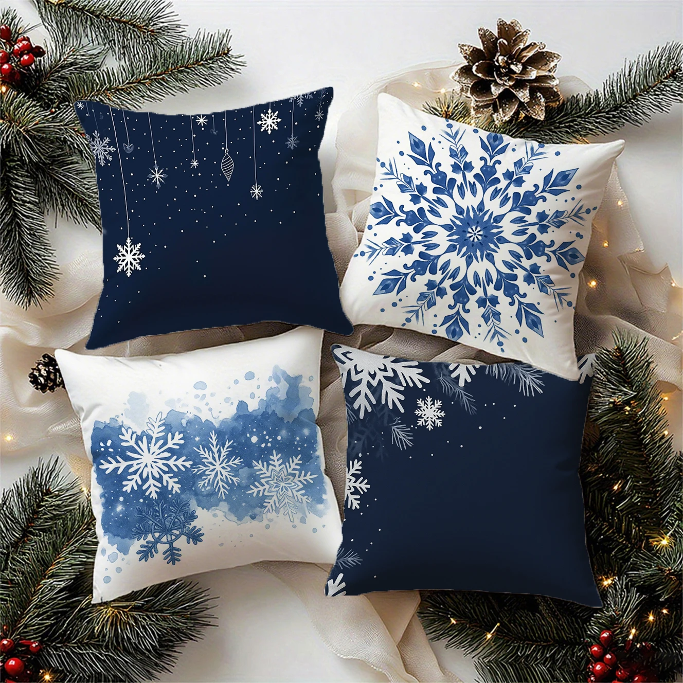 Christmas Snowflake Pattern Cushion Cover Suitable for Sofa Bedroom Car Pillow Cover
