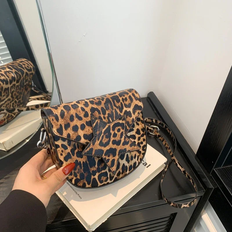 Hot Selling Leopard Print Motorcycle Saddle Crossbody Bag 2024 New Fashionable and Personalized PU Women\'s Shoulder Bag Handbag