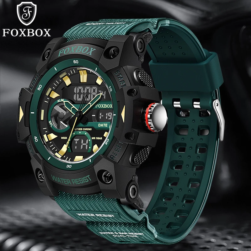 LIGE Brand Sports Watch Men's Quartz Watch Waterproof Dual Time Display Military Green Men's Clock Men's Watch Relogio Masculino