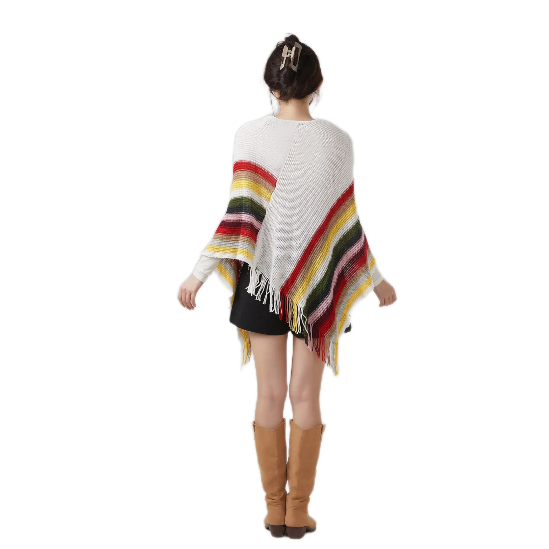 Europese en Amerikaanse herfst/winter nieuwe collectie etnische stijl kleurrijke kwastje capelet flare dames reizen gebreide kleding bovenkleding P1