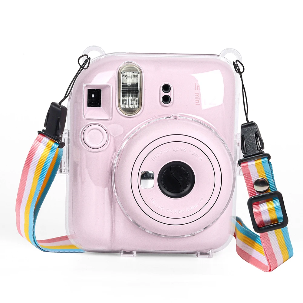 Mini Camera Case Transparent Cover Shell with Shoulder Strap Camera Carry Bag PC Clear Storage Case for Fujifilm Instax Mini 12