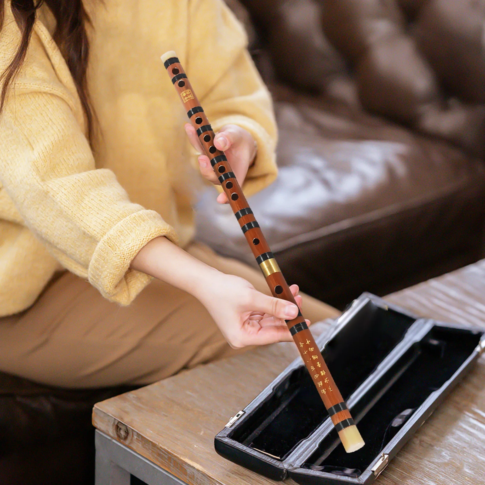 

5pcs Bamboo Traditional Orchestral Instrument Premium Material Polished Smooth Cultural Engraved Letters Play Alone Or