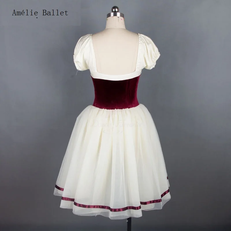 18442 Burgundowy Aksamitny Gorset Baletowy Tutu Romantyczna Długość Kostiumy Taneczne Baletowe Tutu Dziewczęce i Damskie Kostiumy Taneczne na Występy