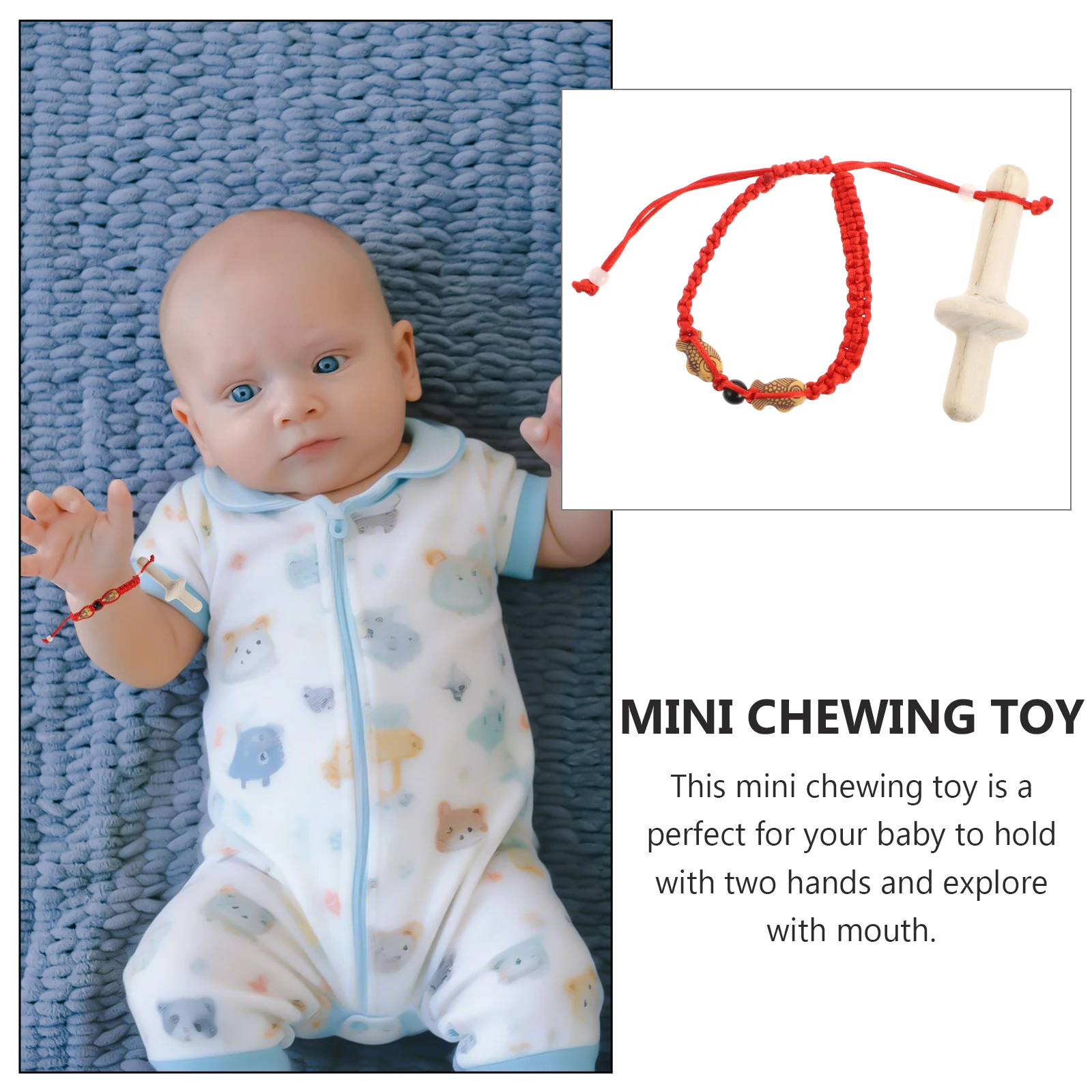 1Pcs Baby Molar Teether Red White Soothing Wooden Chewing Infant Teething Anti-Eating Hand Grip Exercise Coordination