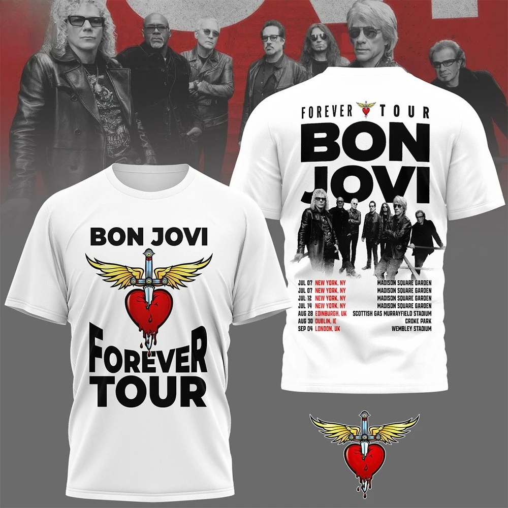 Hot Bon Jovi Forever Tour 2026 Cotton Unisex T Shirt Summer O-neck Men Women Y2k Rock Band Graphic Short Sleeve Tshirt Fan Gift