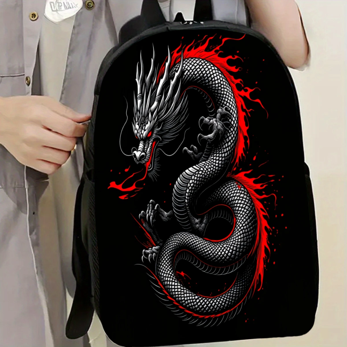 

1pc, Black and Red Dragon Pattern Printing Cool Style Backpack Fashionable New Men's and Women's Backpack