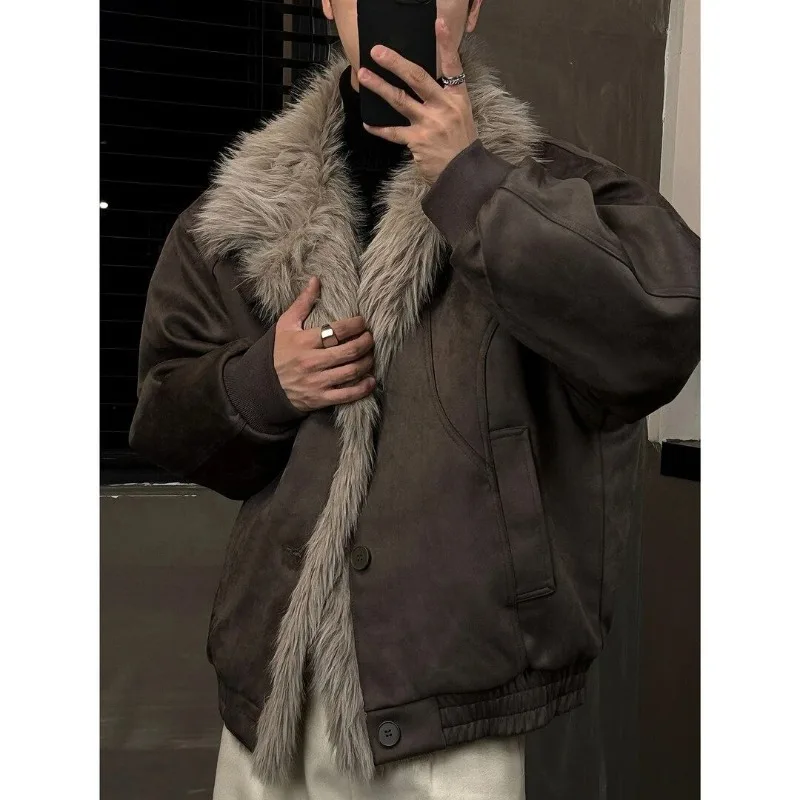 Maillard's Unique Stylish Retro Large Plush Stand-up Collar Design Hong Kong-style Winter Thickened Cotton-padded Jacket Fashion