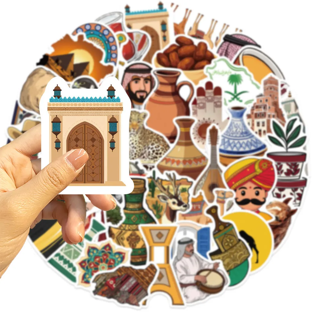 50枚入り 漫画風中東アート グラフィティステッカー - ギター、ノート、荷物用の鮮やかなDIYデコレーション AnimeWorlds Store