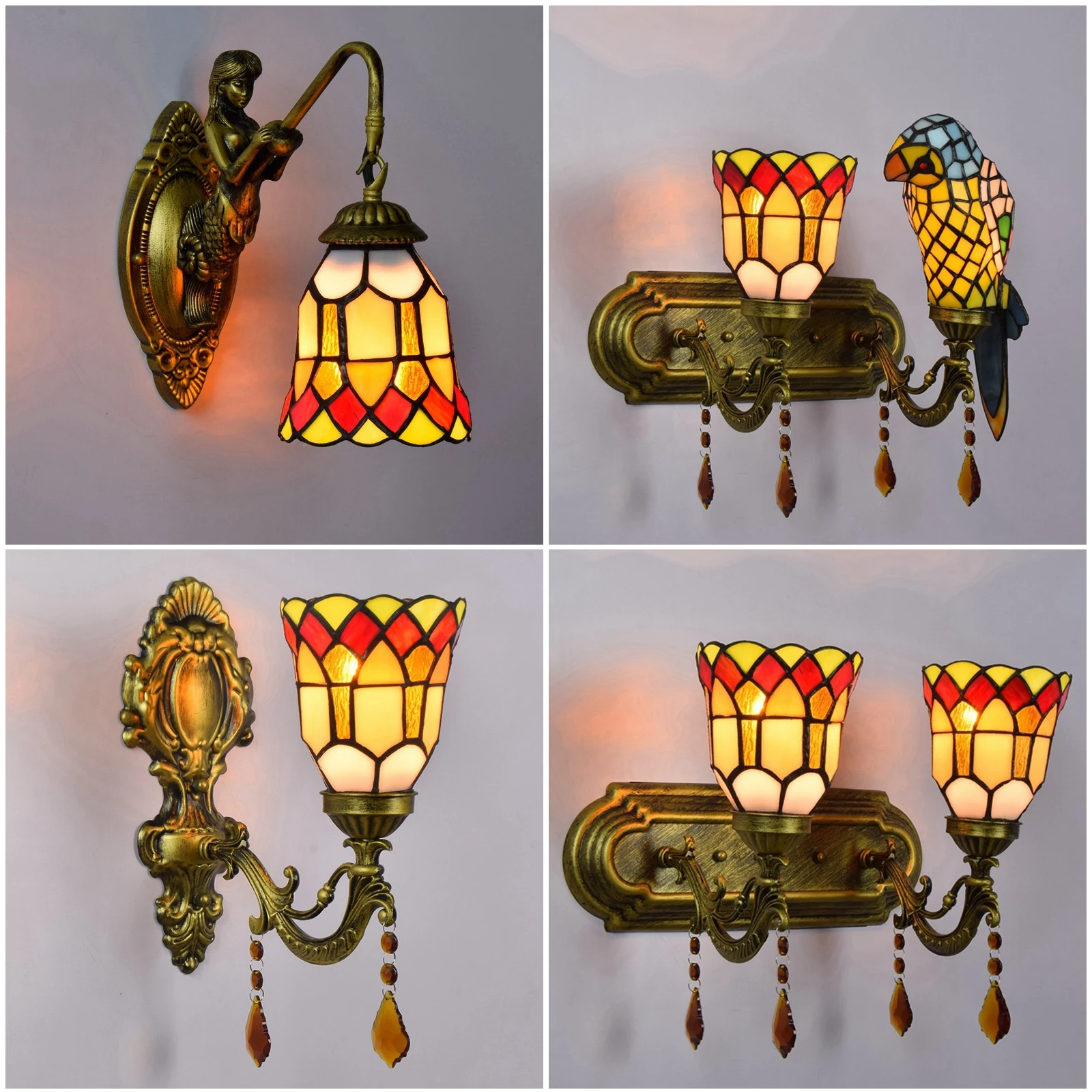 Tiffany Stained Glass Lampshade for E27 Holder Table Lamp Pendant Lights Ceiling Lighting Wall Sconce Fixtures Only Lampshade