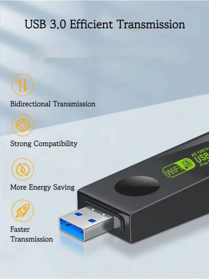 1300Mbps 와이파이 USB 어댑터, 듀얼 밴드 2.4G, 5Ghz 와이파이 동글, 802.11AC 강력한 안테나 무선 리시버, PC 및 노트북 드라이버 무료