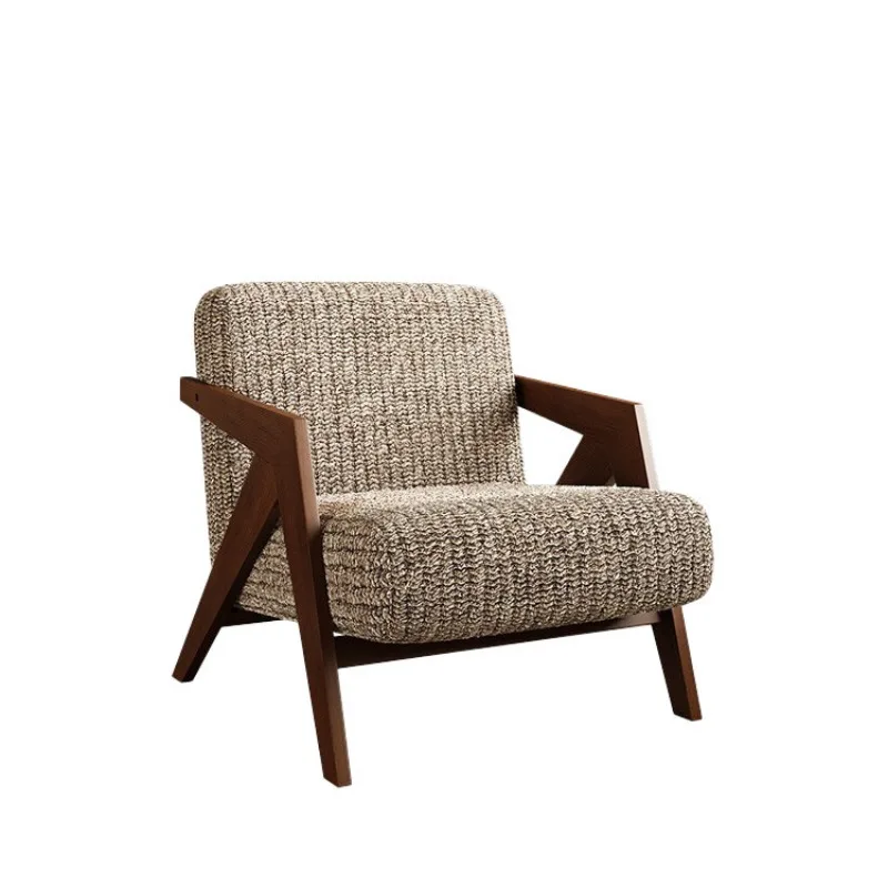 

Single sofa chair, French vintage style, living room balcony lounge chair, all-solid wood lounge chair